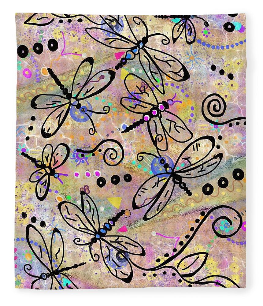 Dragonfly Energy Fleece Blanket featuring the mixed media The Whimsical Dreamkeepers by Laurie's Intuitive