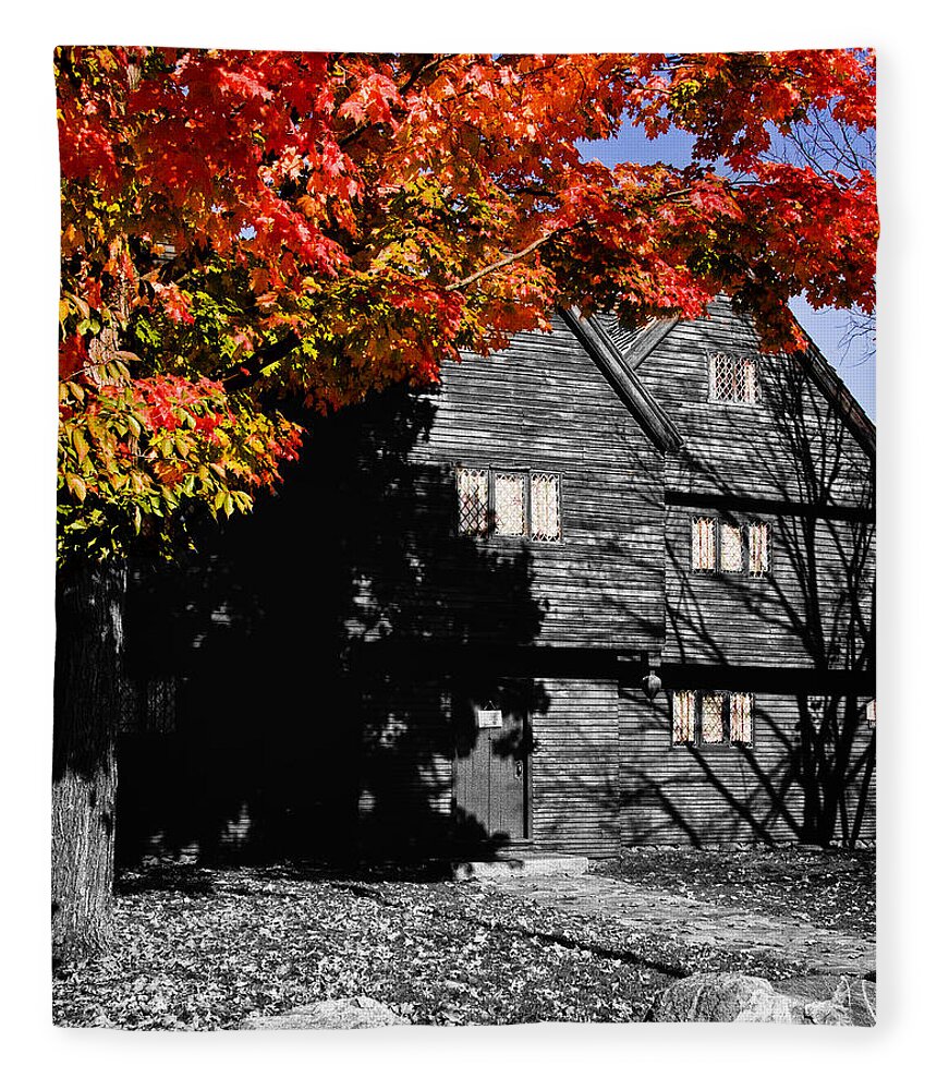 Salem Fleece Blanket featuring the photograph The Witch house in autumn by Jeff Folger