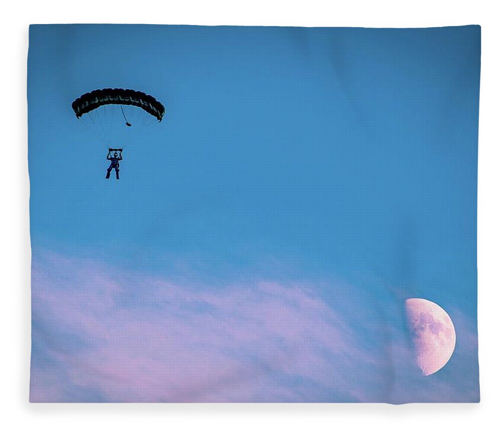 Skydiving Fleece Blanket featuring the photograph The Woman Jumps by Larkin's Balcony Photography