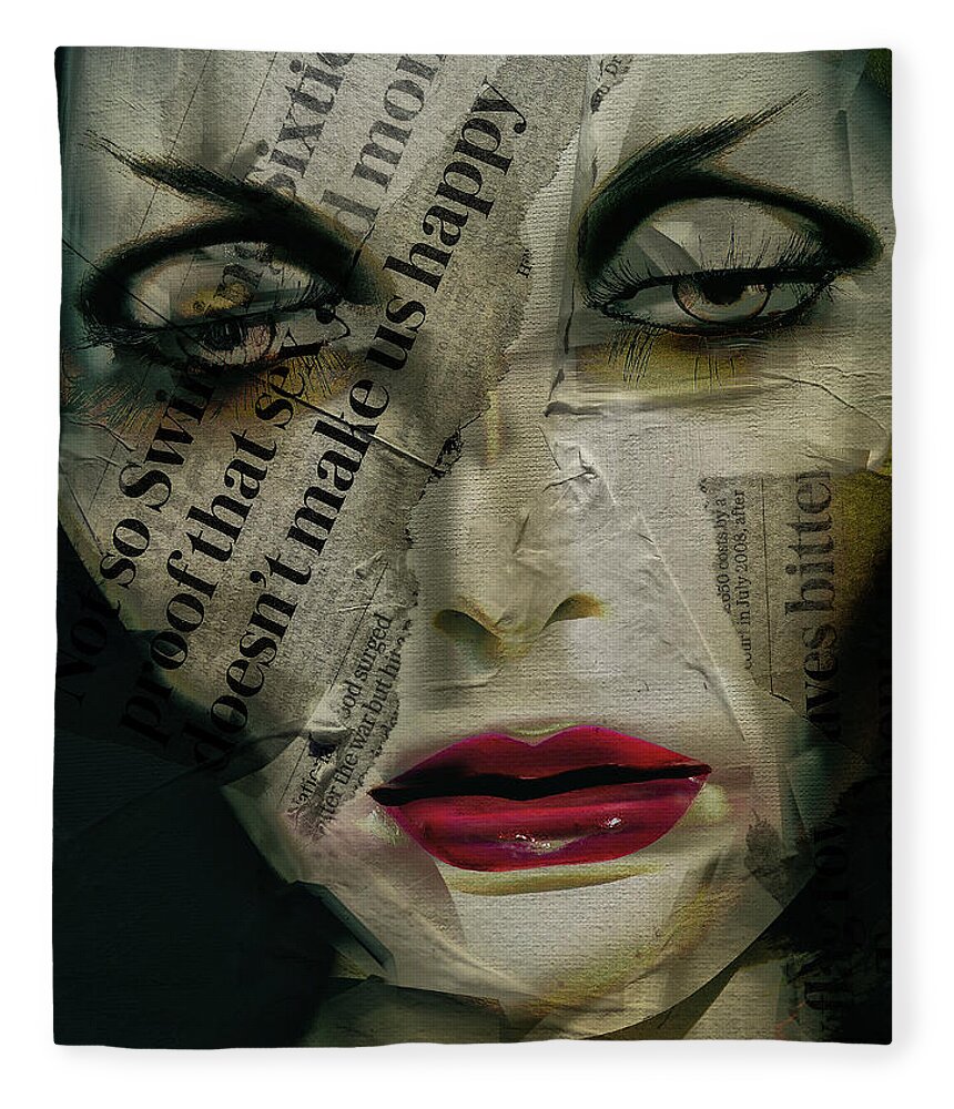 Woman Fleece Blanket featuring the digital art The woman with the newspaper by Gabi Hampe