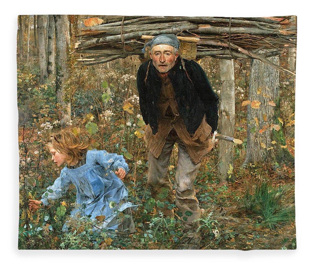 Jules Bastien-lepage Fleece Blanket featuring the painting The Wood Gatherer by Jules Bastien-Lepage
