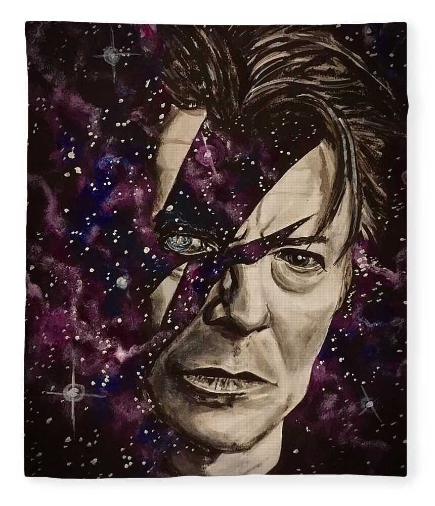 David Bowie Fleece Blanket featuring the painting There's A Starman Waiting In The Sky by Joel Tesch