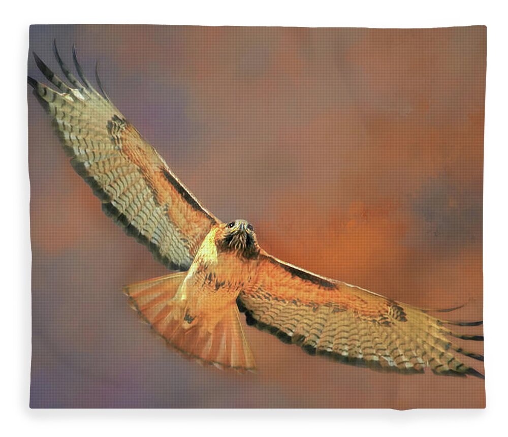 Red Tail Hawk Fleece Blanket featuring the photograph Thermal Soaring by Donna Kennedy