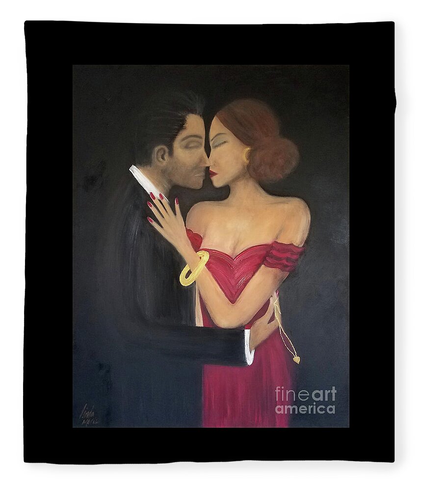 Couples Fleece Blanket featuring the painting Thief Of Hearts by Artist Linda Marie
