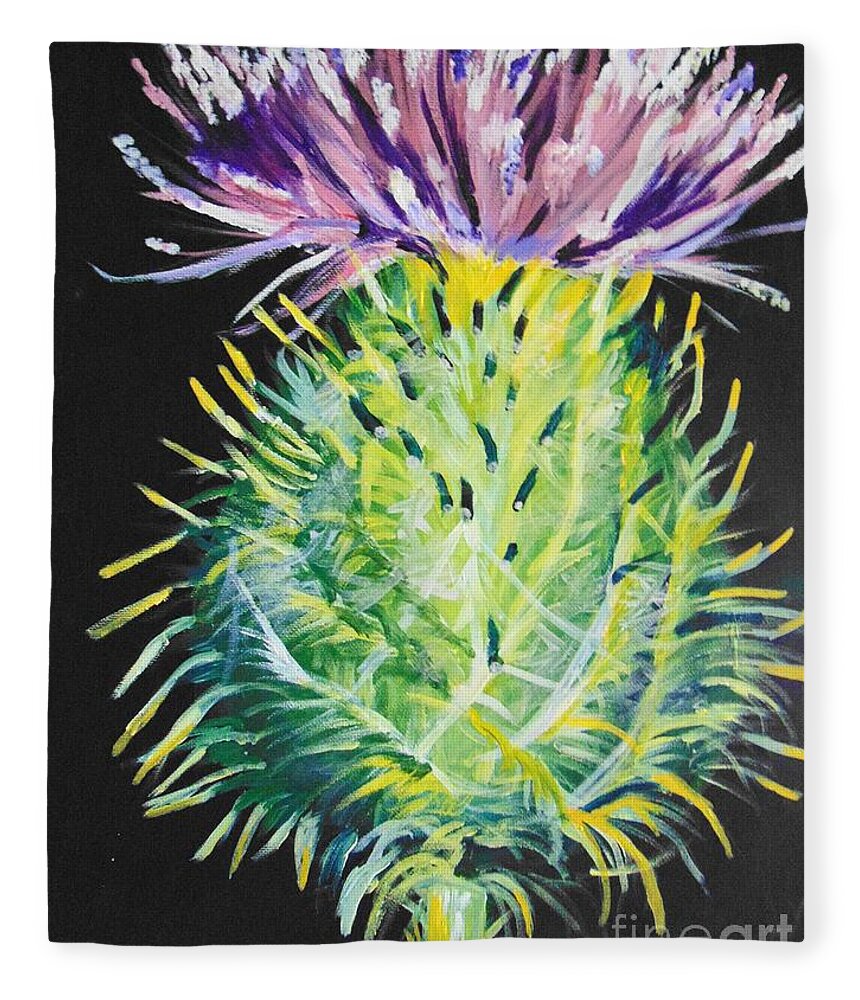 Thistle Fleece Blanket featuring the painting Thistle by Saundra Johnson