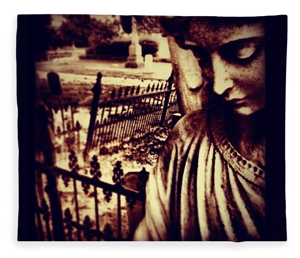  Stone Angel Fleece Blanket featuring the photograph thoughtful Angel by Aaron Martens