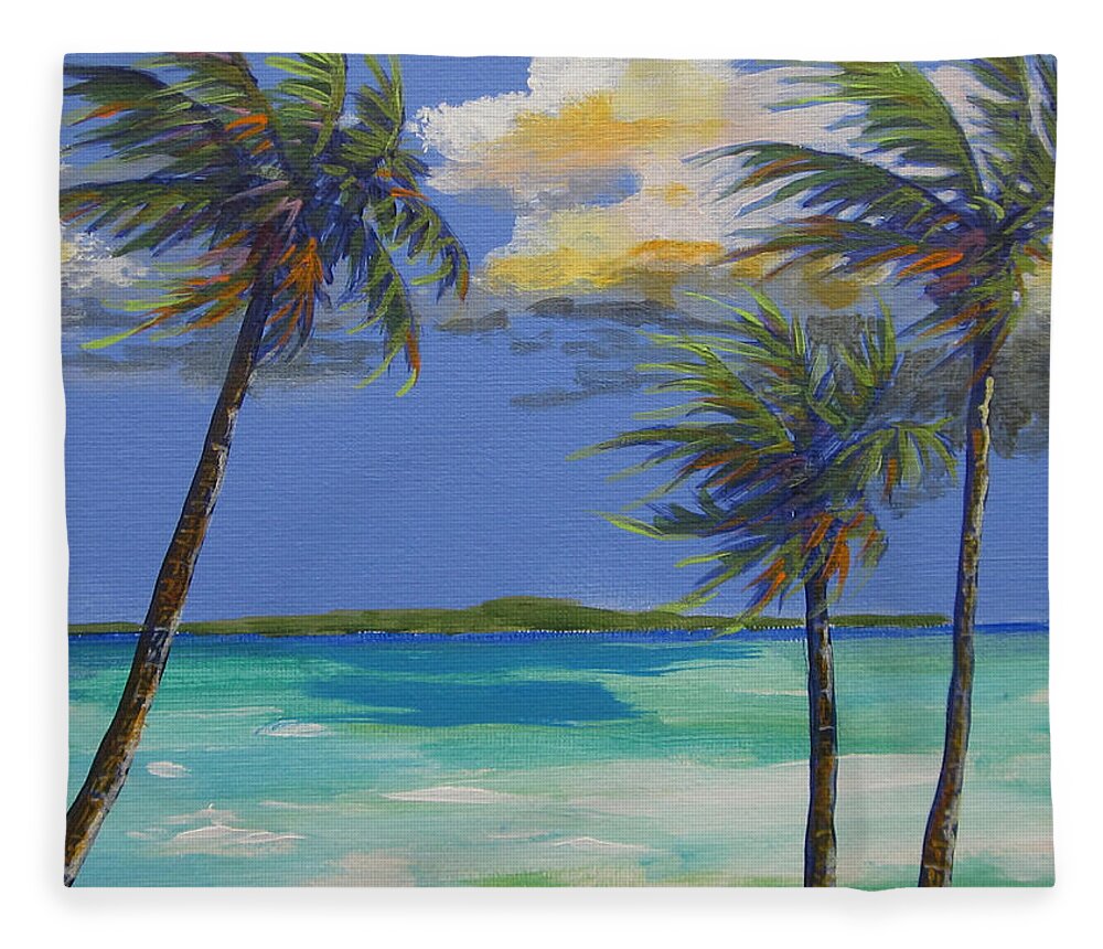 Palms Fleece Blanket featuring the painting Thoughts of Delray II by Anne Marie Brown