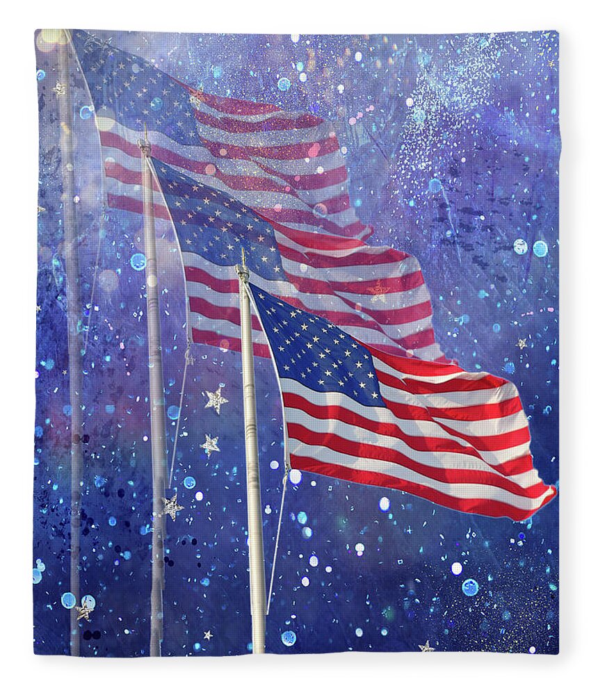 Flag Fleece Blanket featuring the mixed media Three Flags by Rosalie Scanlon