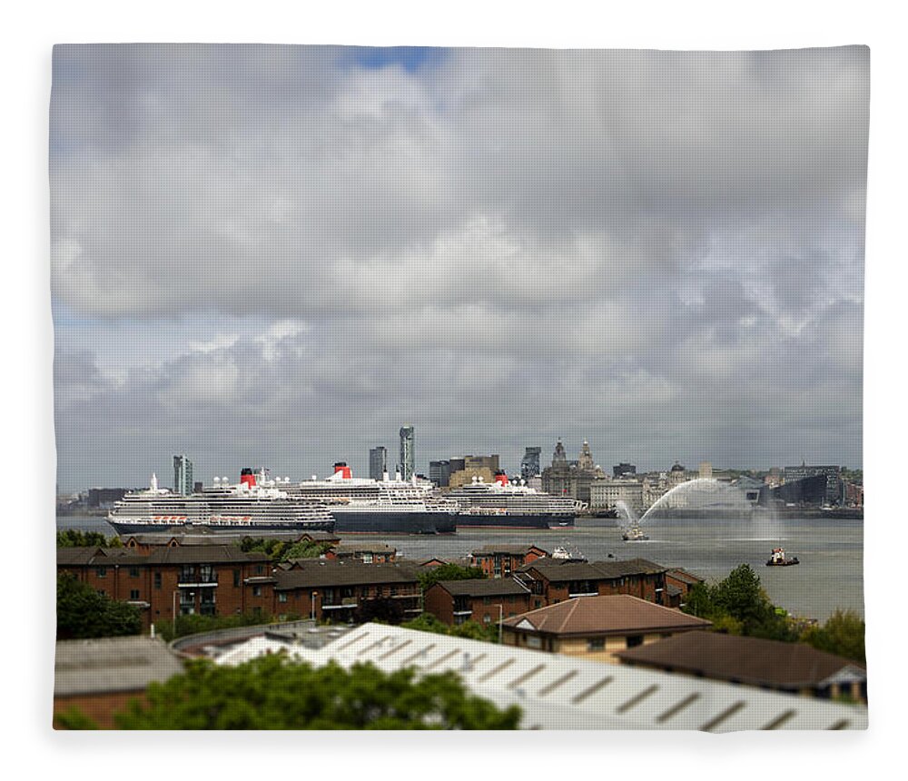 Cunard Fleece Blanket featuring the photograph Three Queens Salute by Spikey Mouse Photography