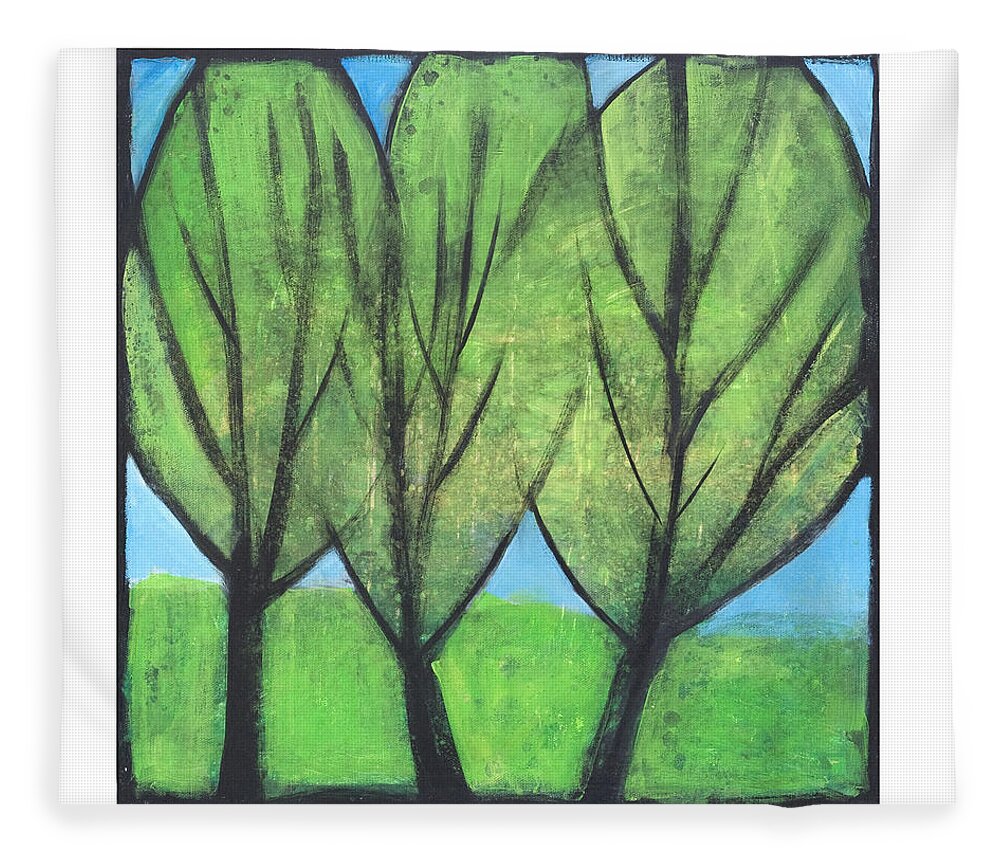 Trees Fleece Blanket featuring the painting Three Sisters by Tim Nyberg