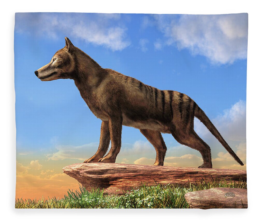 Thylacine Fleece Blanket featuring the digital art Thylacine by Daniel Eskridge