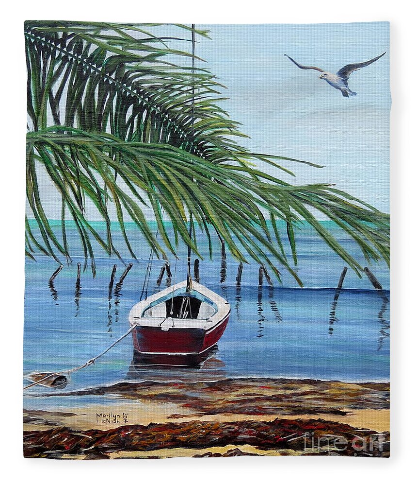 Caye Caulker Fleece Blanket featuring the painting Tides Out by Marilyn McNish