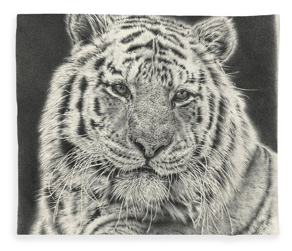 Tiger Fleece Blanket featuring the drawing Tiger Drawing by Casey 'Remrov' Vormer