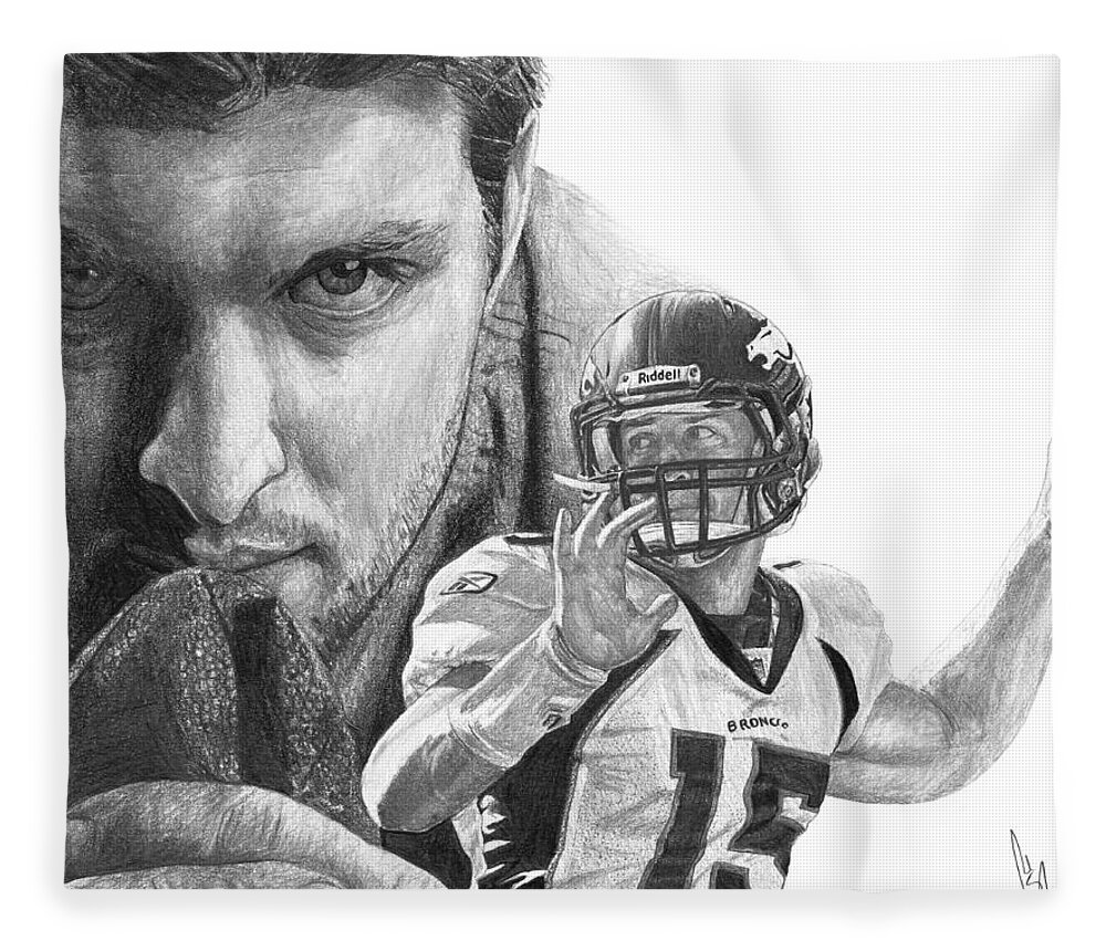 Tim Tebow Fleece Blanket featuring the drawing Tim Tebow by Bobby Shaw