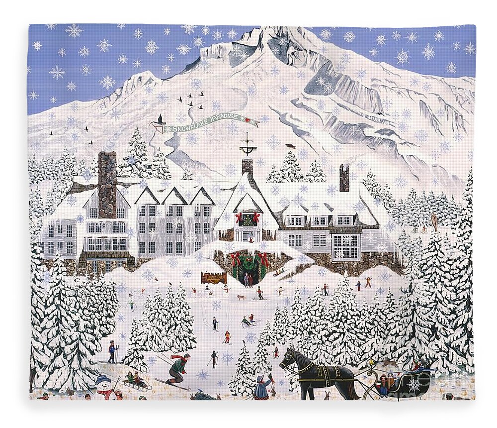 Timberline Lodge Fleece Blanket featuring the painting Timberline Lodge by Jennifer Lake