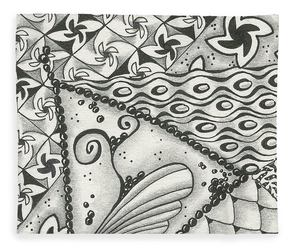 Zentangle Fleece Blanket featuring the drawing Time Marches On by Jan Steinle