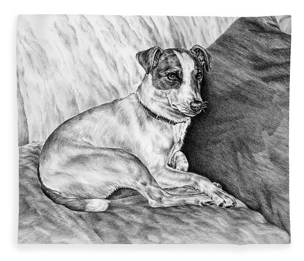 Jack Russell Fleece Blanket featuring the drawing Time Out - Jack Russell Dog Print by Kelli Swan