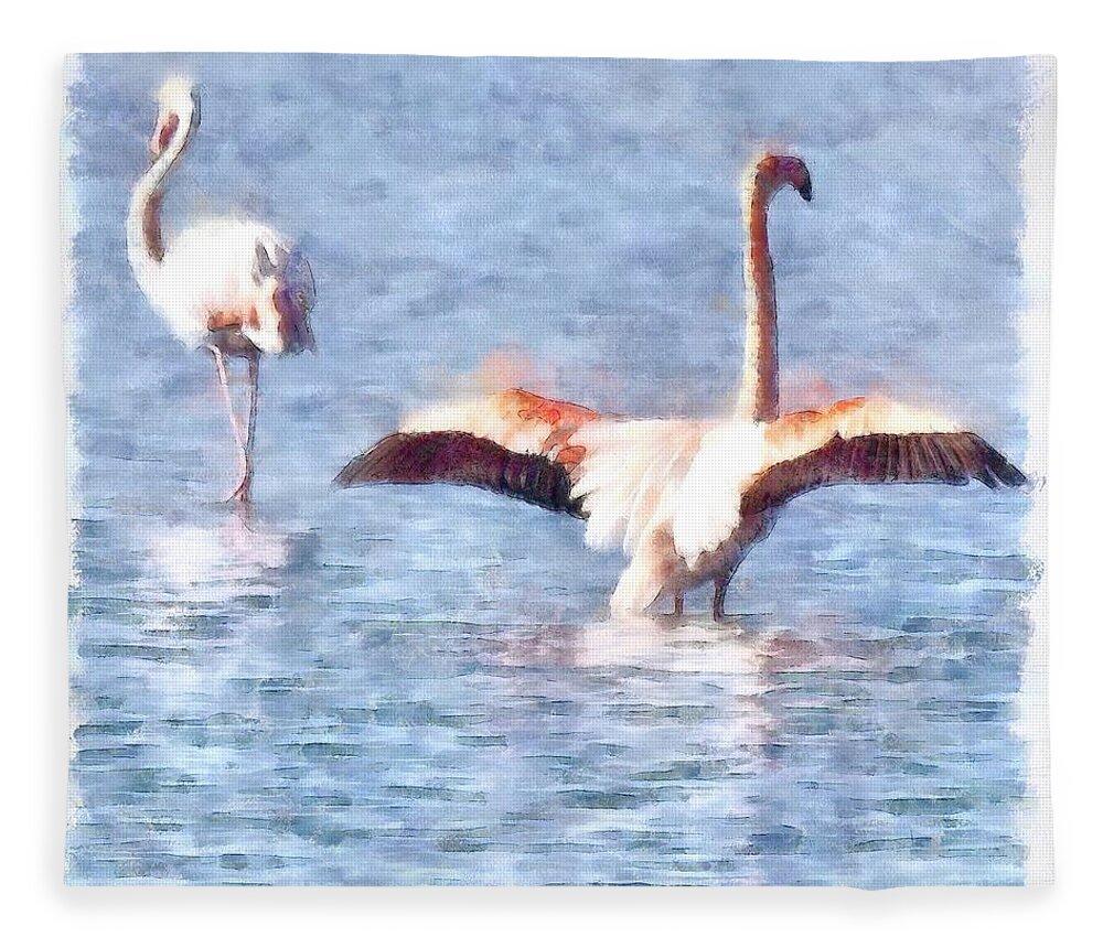 Flamingo Fleece Blanket featuring the painting Time To Spread Your Wings by Taiche Acrylic Art