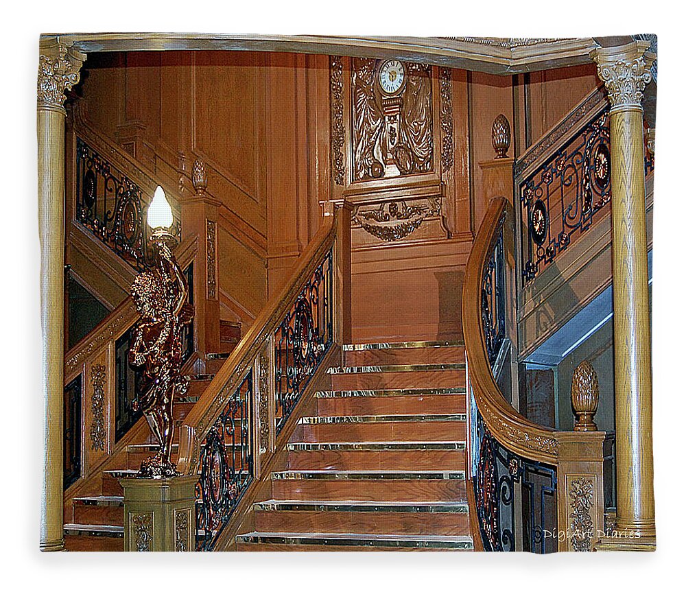 Titanic Fleece Blanket featuring the digital art Titanics Grand Staircase by DigiArt Diaries by Vicky B Fuller