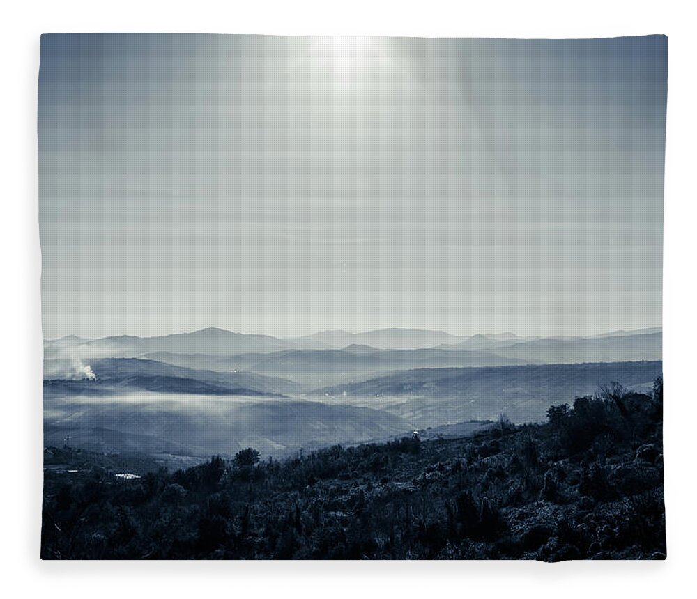 Mountain Amazing Sunset Fleece Blanket featuring the photograph To a peaceful valley by AM FineArtPrints
