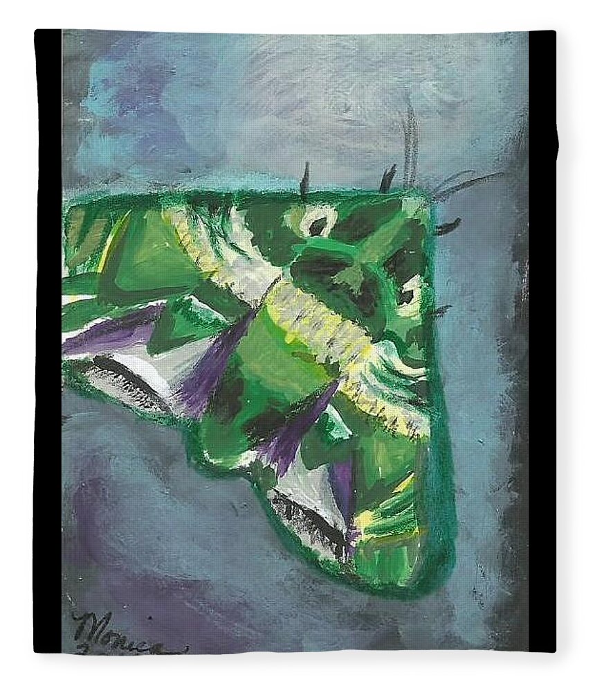 Moth Fleece Blanket featuring the painting To The Light Green Moth by Monica Resinger