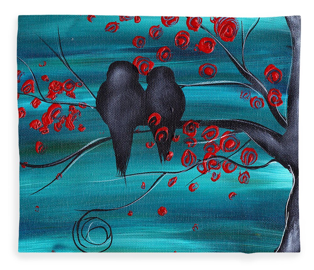 Love Birds Fleece Blanket featuring the painting Together as one by Abril Andrade