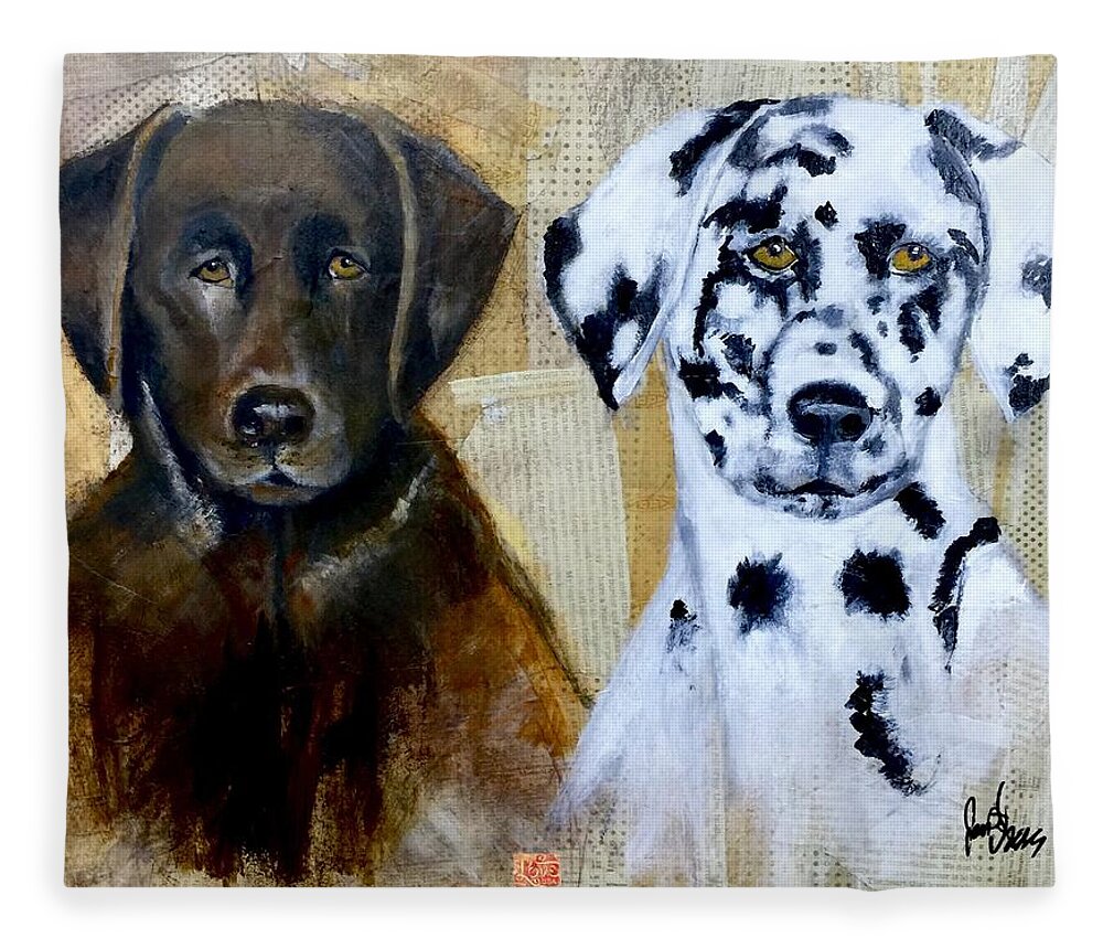 Dog Fleece Blanket featuring the mixed media Together by Janet Visser