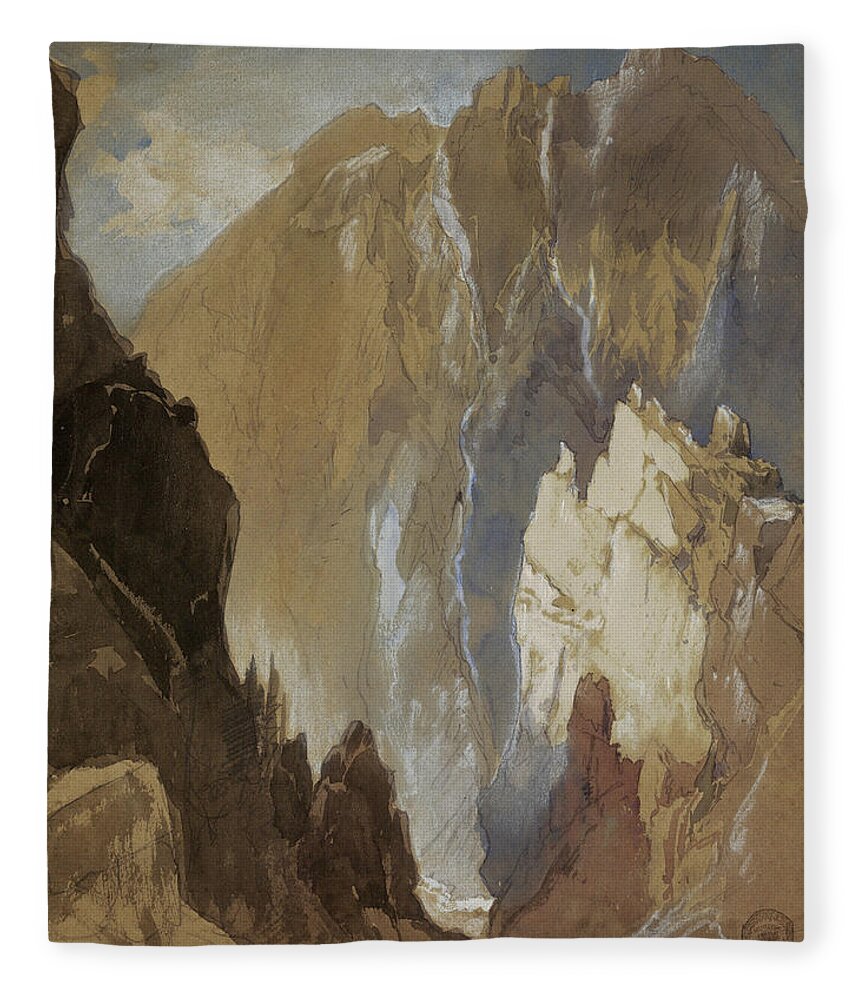 Thomas Moran Fleece Blanket featuring the drawing Toltec Gorge and Eva Cliff from the West, Colorado, 1892 by Thomas Moran