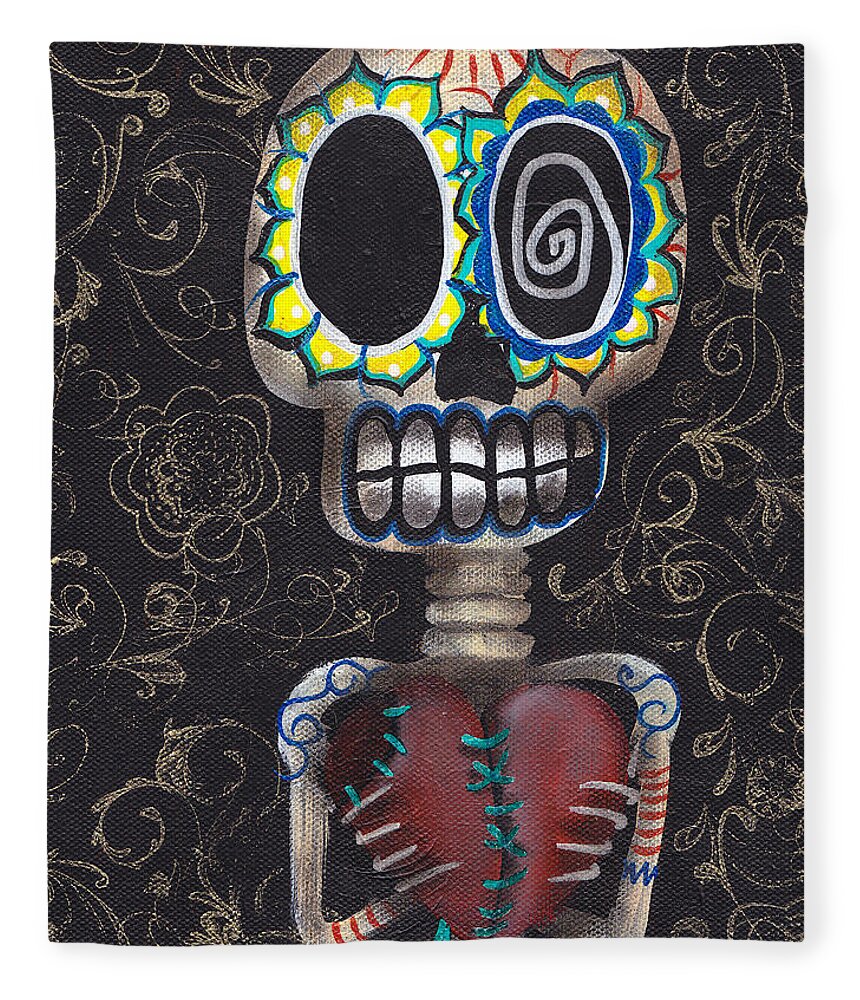 Day Of The Dead Fleece Blanket featuring the painting Toma mi Corazon by Abril Andrade