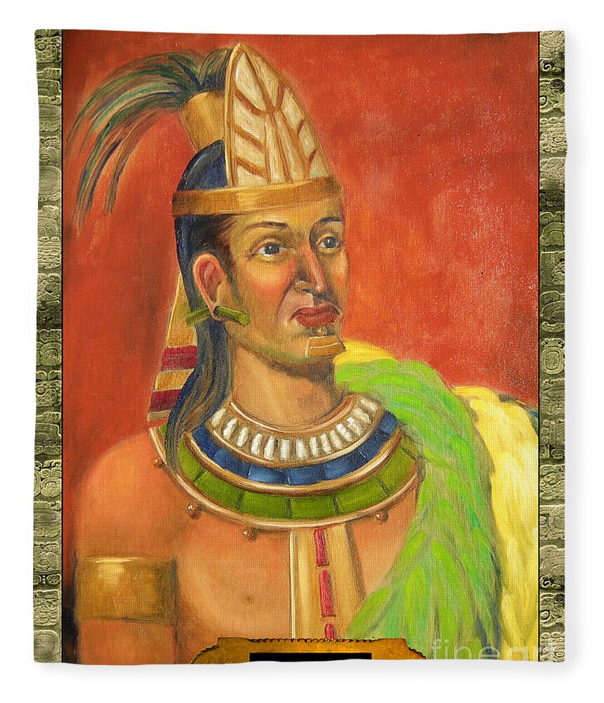 Aztec Fleece Blanket featuring the painting Topiltzin Illustration by Lilibeth Andre