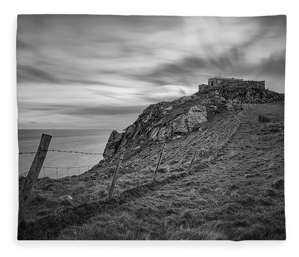 Torr Fleece Blanket featuring the photograph Torr Head Lookout by Nigel R Bell