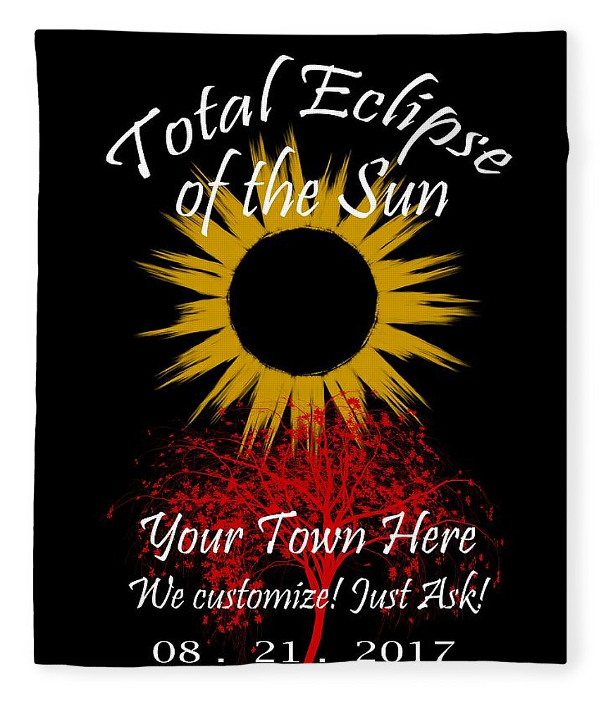Total Fleece Blanket featuring the digital art Total Eclipse Art for T Shirts Sun and Tree on Black by Debra and Dave Vanderlaan