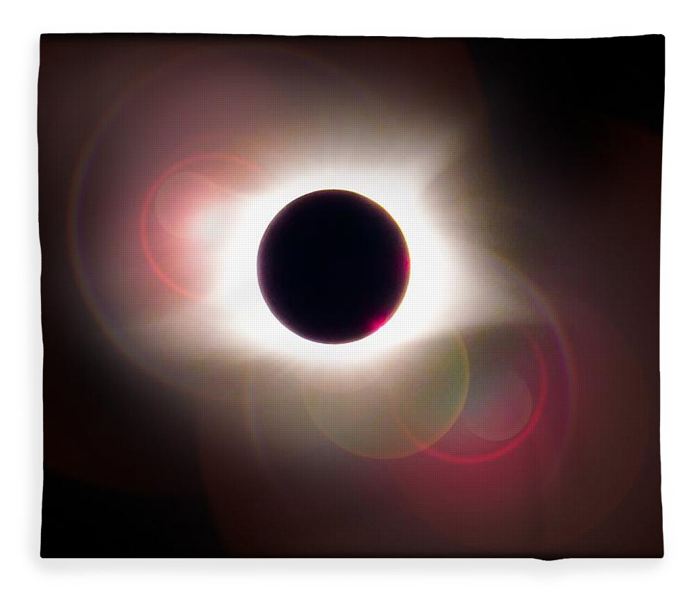 Total Fleece Blanket featuring the photograph Total Eclipse of the Sun T Shirt Art with Solar Flares by Debra and Dave Vanderlaan