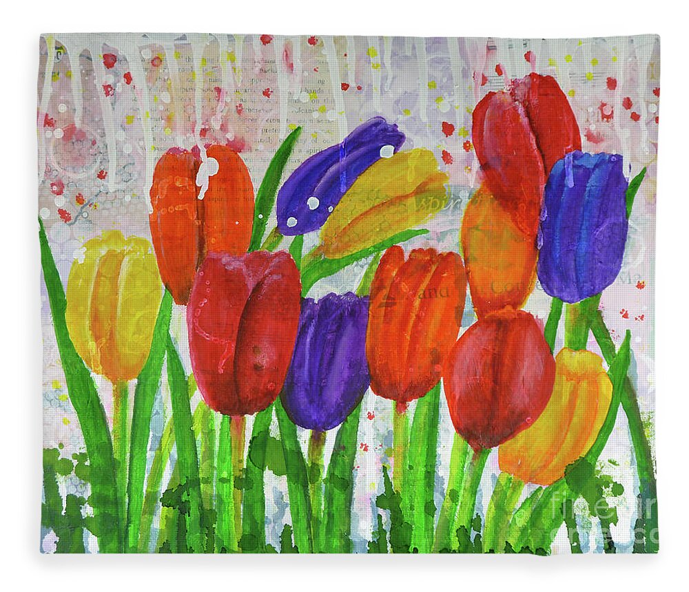 Crisman Fleece Blanket featuring the painting Totally Tulips by Lisa Crisman