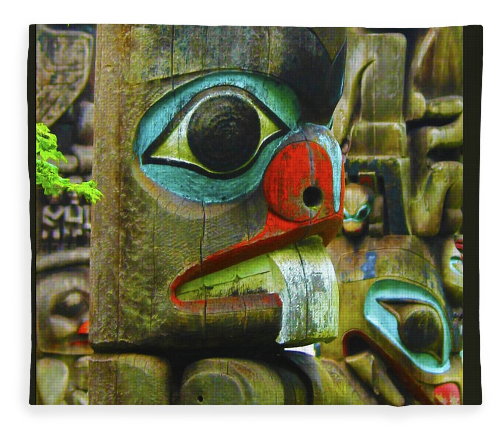 British Columbia Totem Poles Fleece Blanket featuring the photograph Totem Poles by Rod Whyte