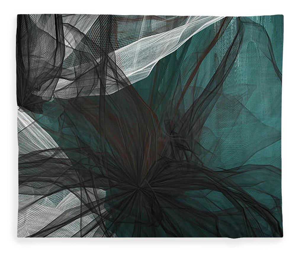 Turquoise Art Fleece Blanket featuring the painting Touch Of Class - Black and Teal Art by Lourry Legarde