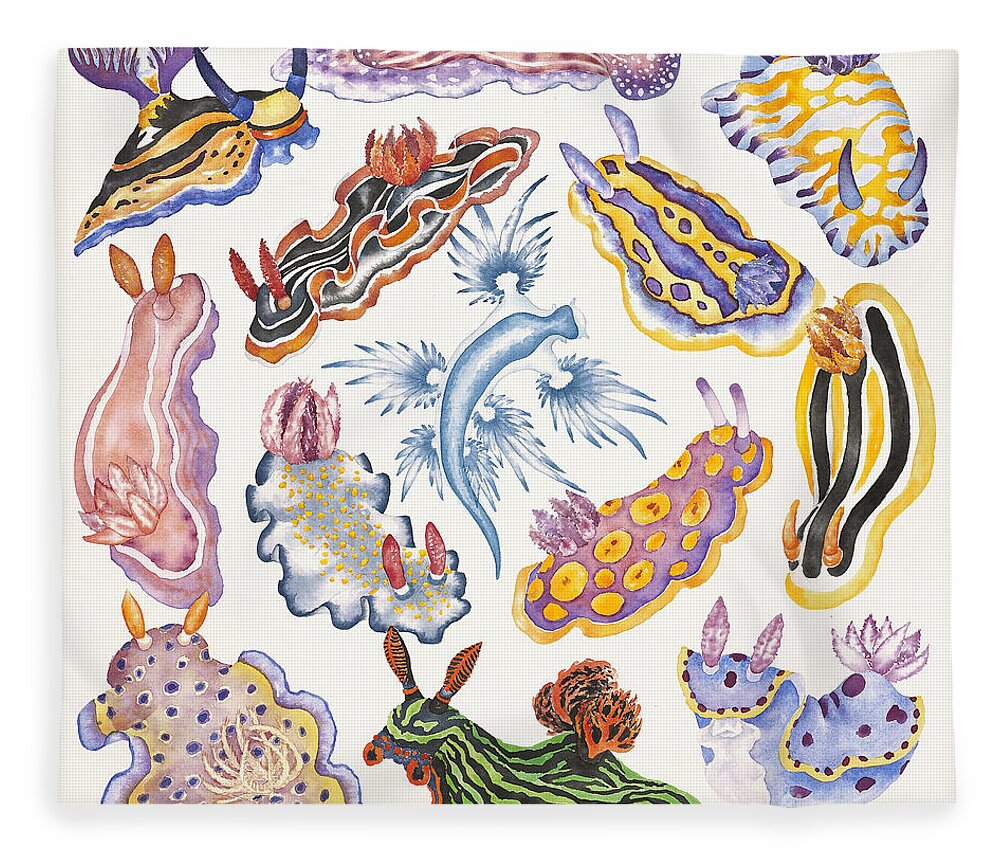 Sea Slugs Fleece Blanket featuring the painting Toxic Tango I Sea Slugs by Lucy Arnold