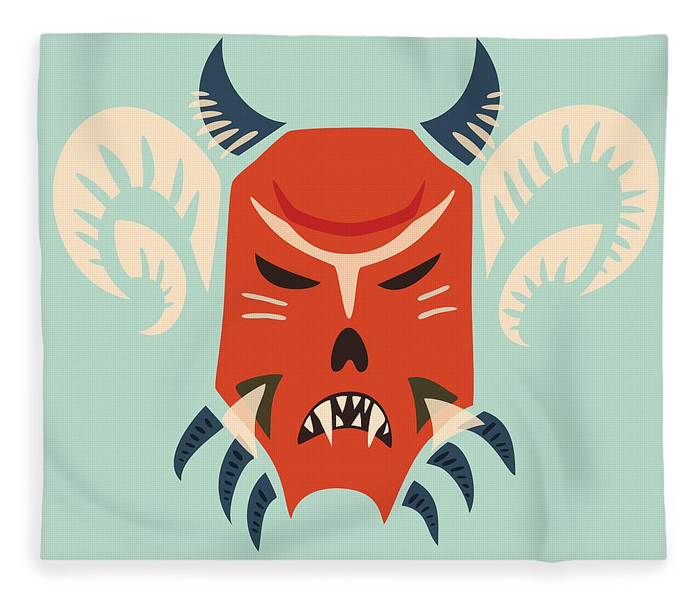 Vector Fleece Blanket featuring the digital art Traditional Bulgarian Evil Monster Kuker Mask by Boriana Giormova