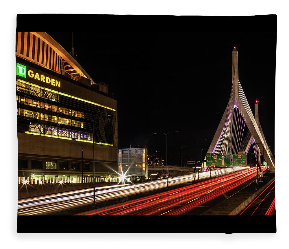 Boston Fleece Blanket featuring the photograph Traffic Racing over Zakim Bridge by Kristen Wilkinson