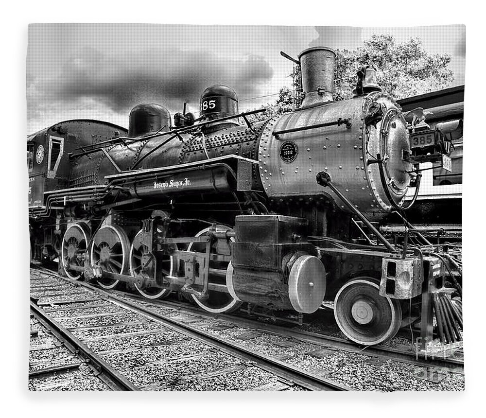 Paul Ward Fleece Blanket featuring the photograph Train - Steam Engine Locomotive 385 in black and white by Paul Ward