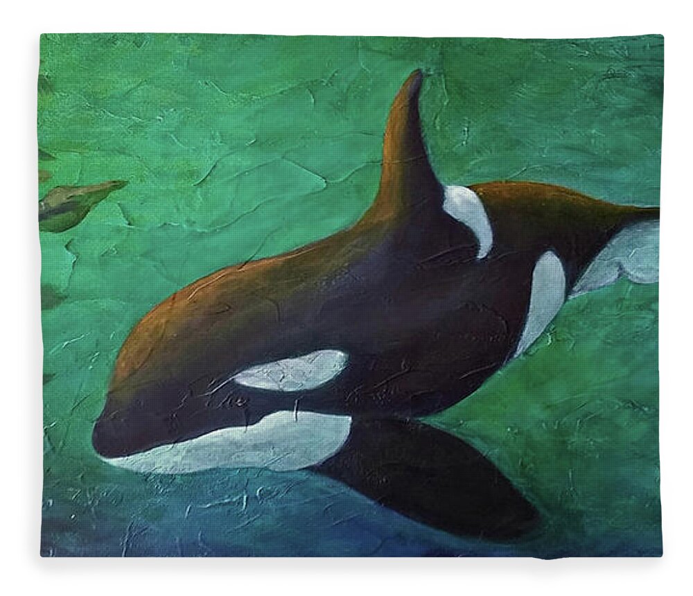 Orca Fleece Blanket featuring the painting Tranquil Force by Phyllis Howard