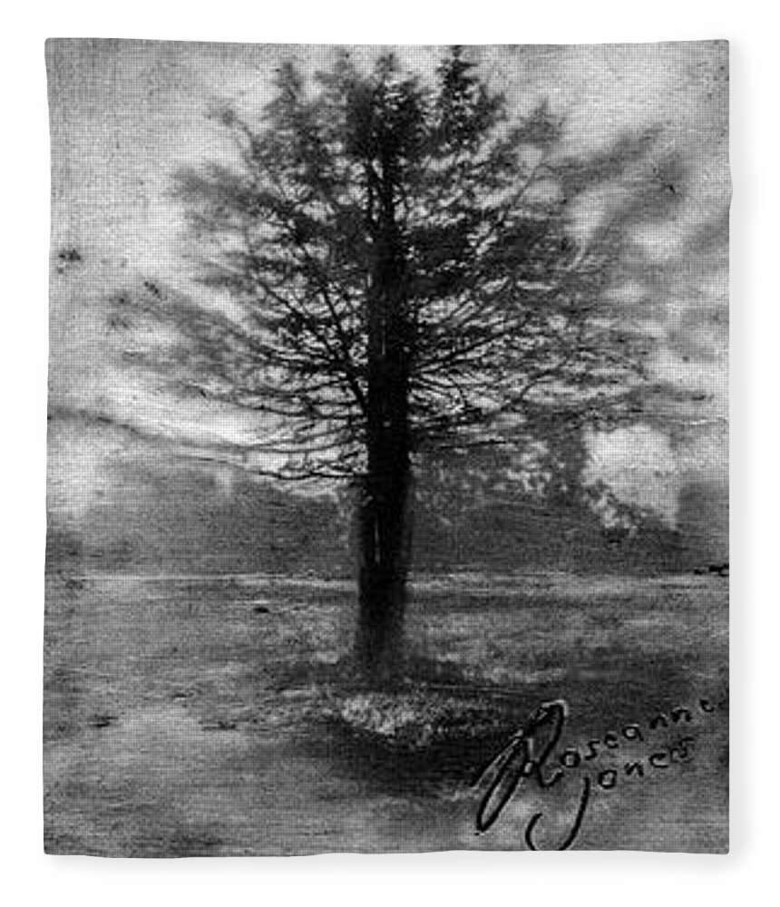 Encaustic Fleece Blanket featuring the mixed media Tree Mist by Roseanne Jones