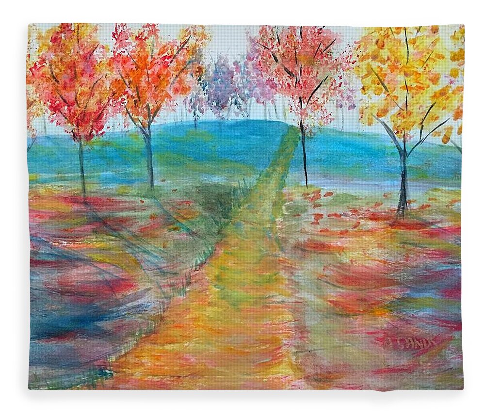Autumn Fleece Blanket featuring the painting Trees of Autumn by Anne Sands