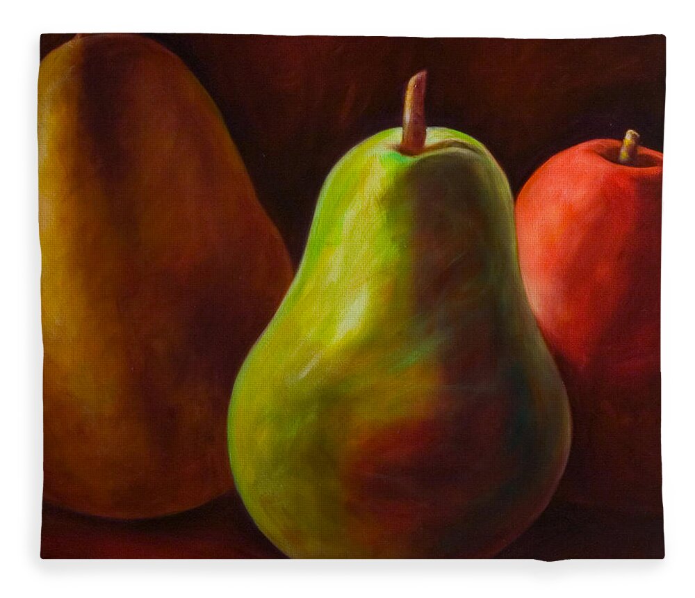 Fruit Fleece Blanket featuring the painting Tri Pear by Shannon Grissom