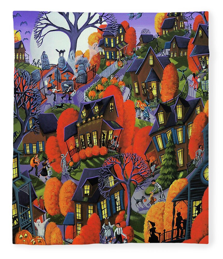Halloween Fleece Blanket featuring the painting Trick Or Treat Halloween 2018 by Debbie Criswell