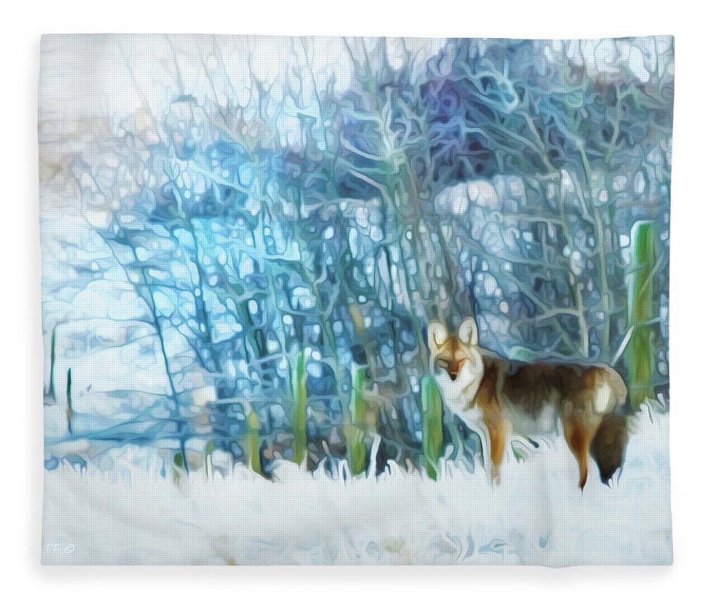 Theresa Tahara Fleece Blanket featuring the photograph Trickster Coyote by Theresa Tahara
