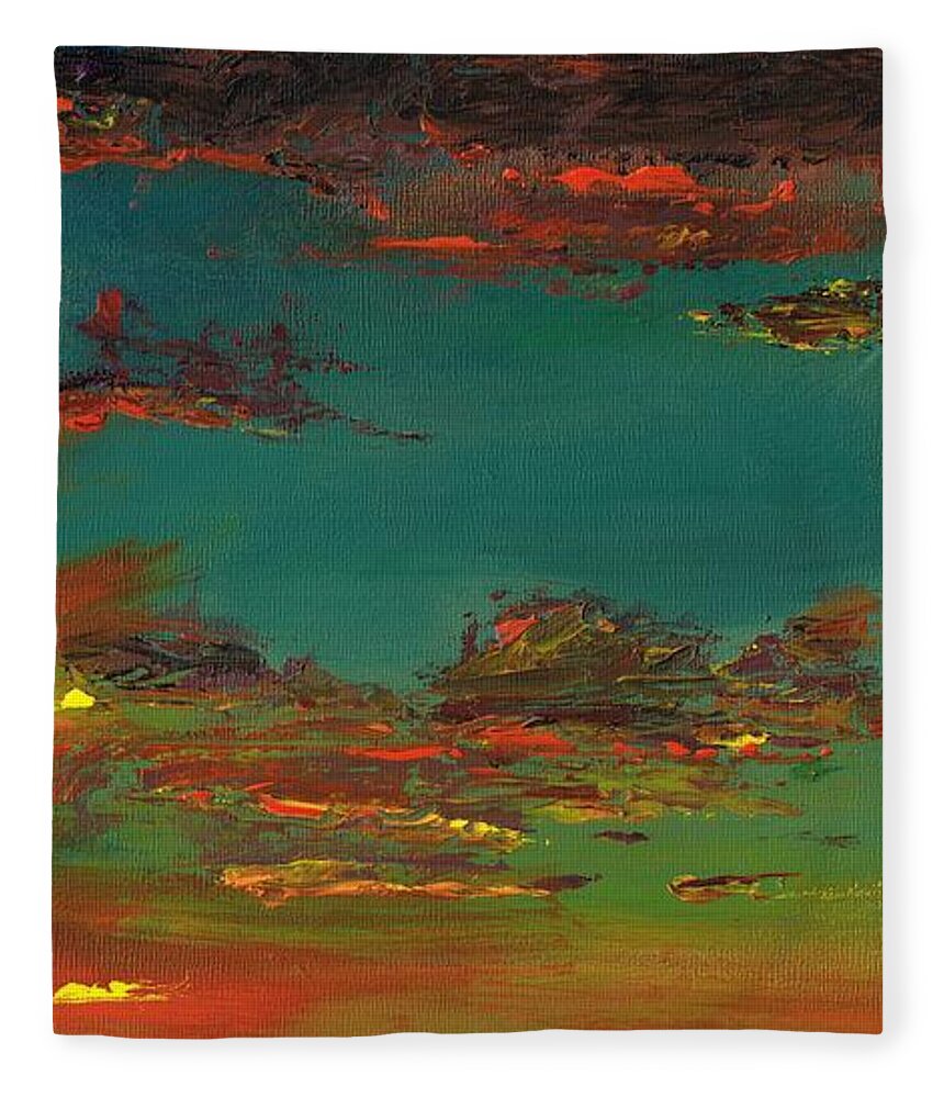 Sunsets Fleece Blanket featuring the painting Triptych 3 by Frances Marino