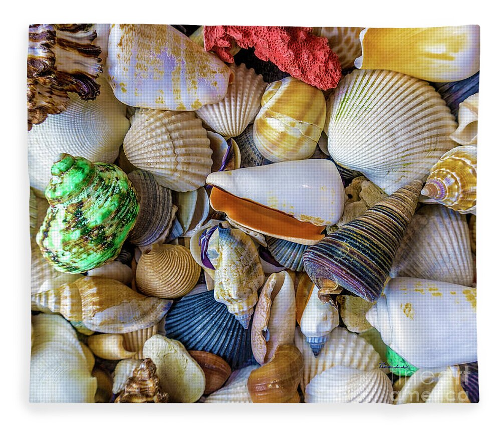 1550b Fleece Blanket featuring the photograph Tropical Beach Seashell Treasures 1550B by Ricardos Creations