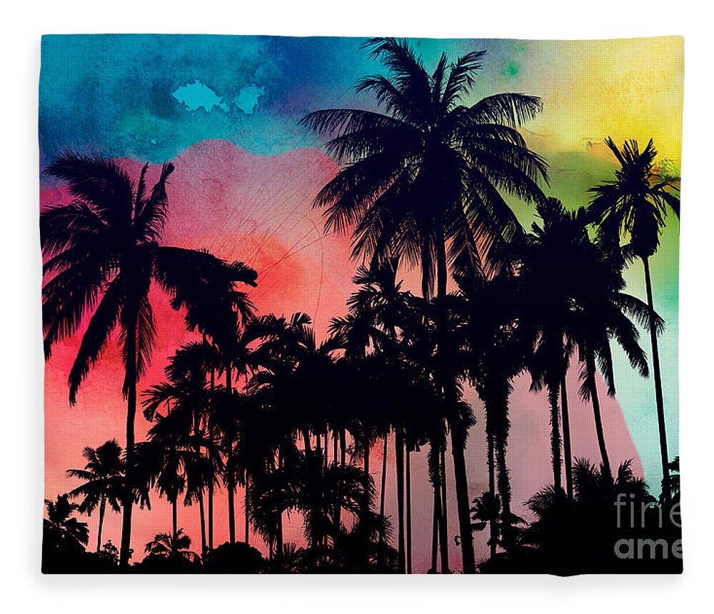 Summer Fleece Blanket featuring the painting Tropical Colors by Mark Ashkenazi