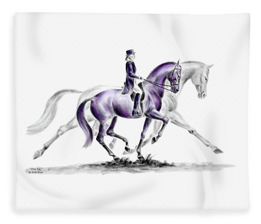 Dressage Fleece Blanket featuring the drawing Trot On - Dressage Horse Print color tinted by Kelli Swan
